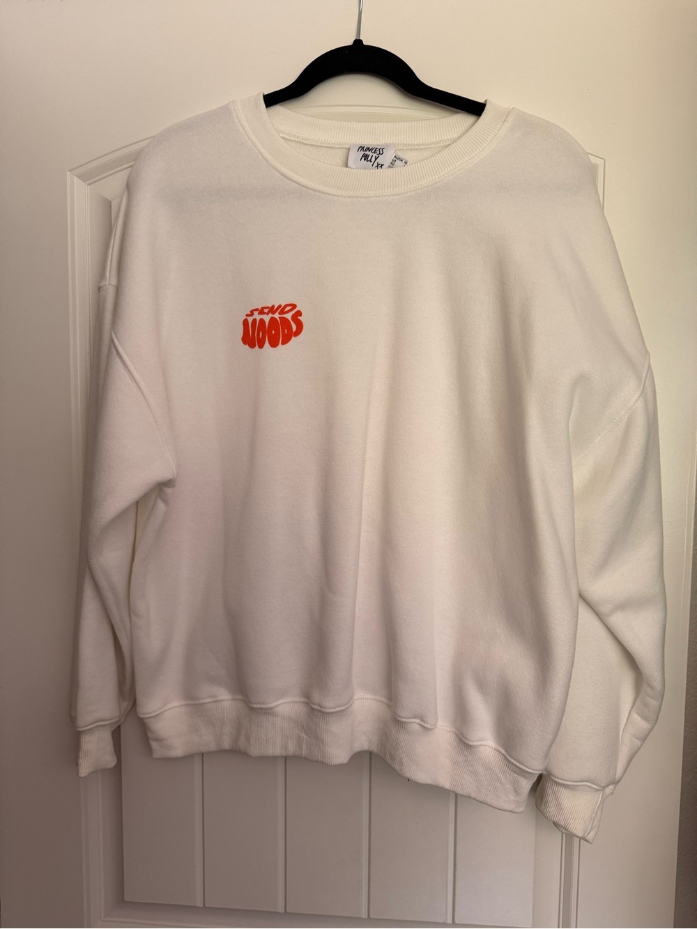Princess Polly White Crewneck Sweatshirt with Orange Graphic